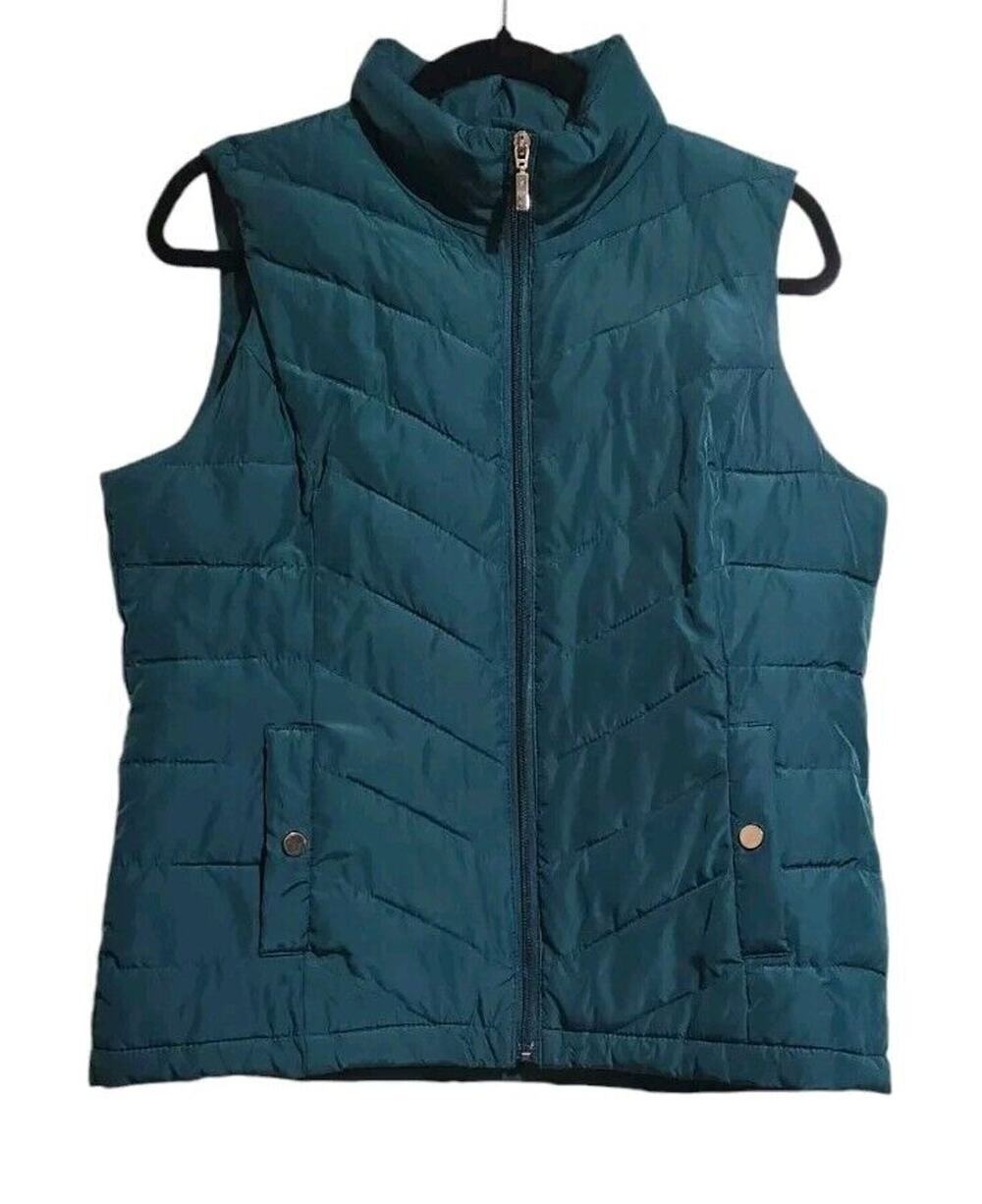 Charter Club Women's Jacket Sz Medium Green 100% Polyester Full Zip Puffer Vest